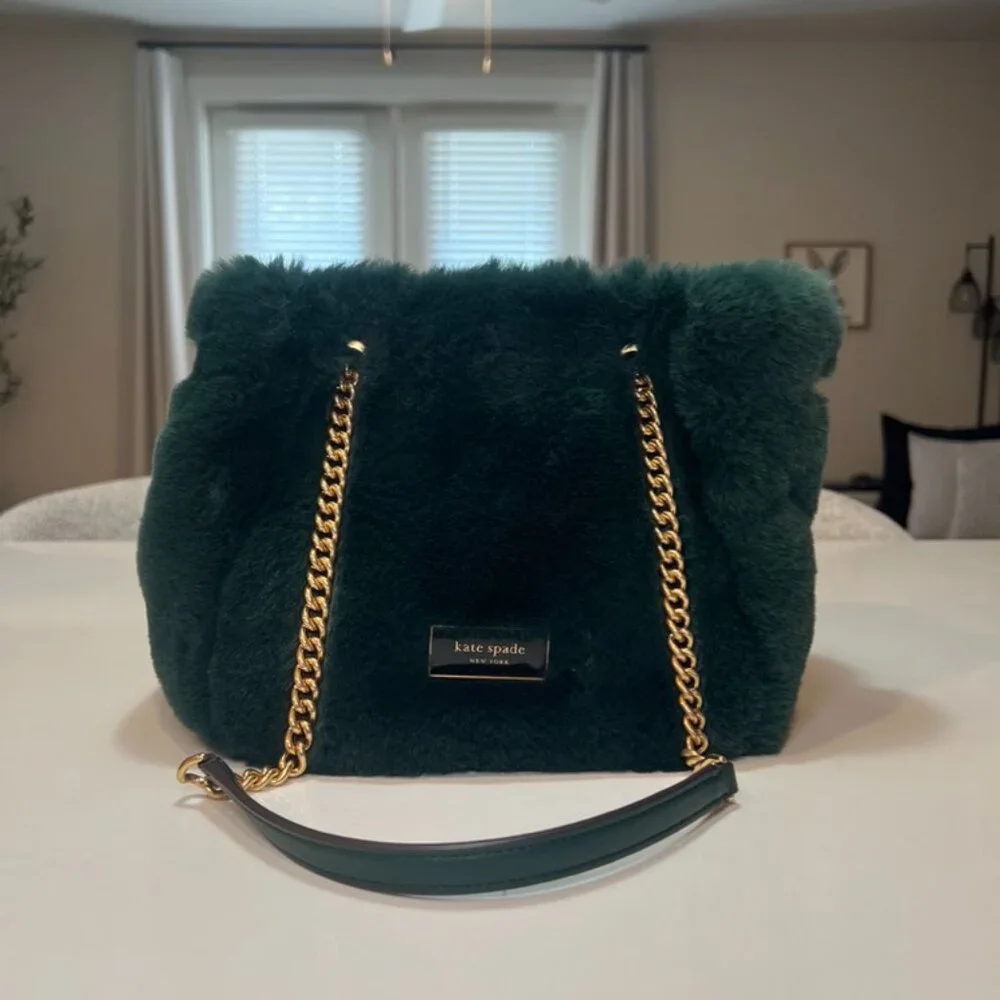 Kate Spade Cleo Faux Fur Small Chain Bucket Bag In Pine Grove - Picture 2 of 10